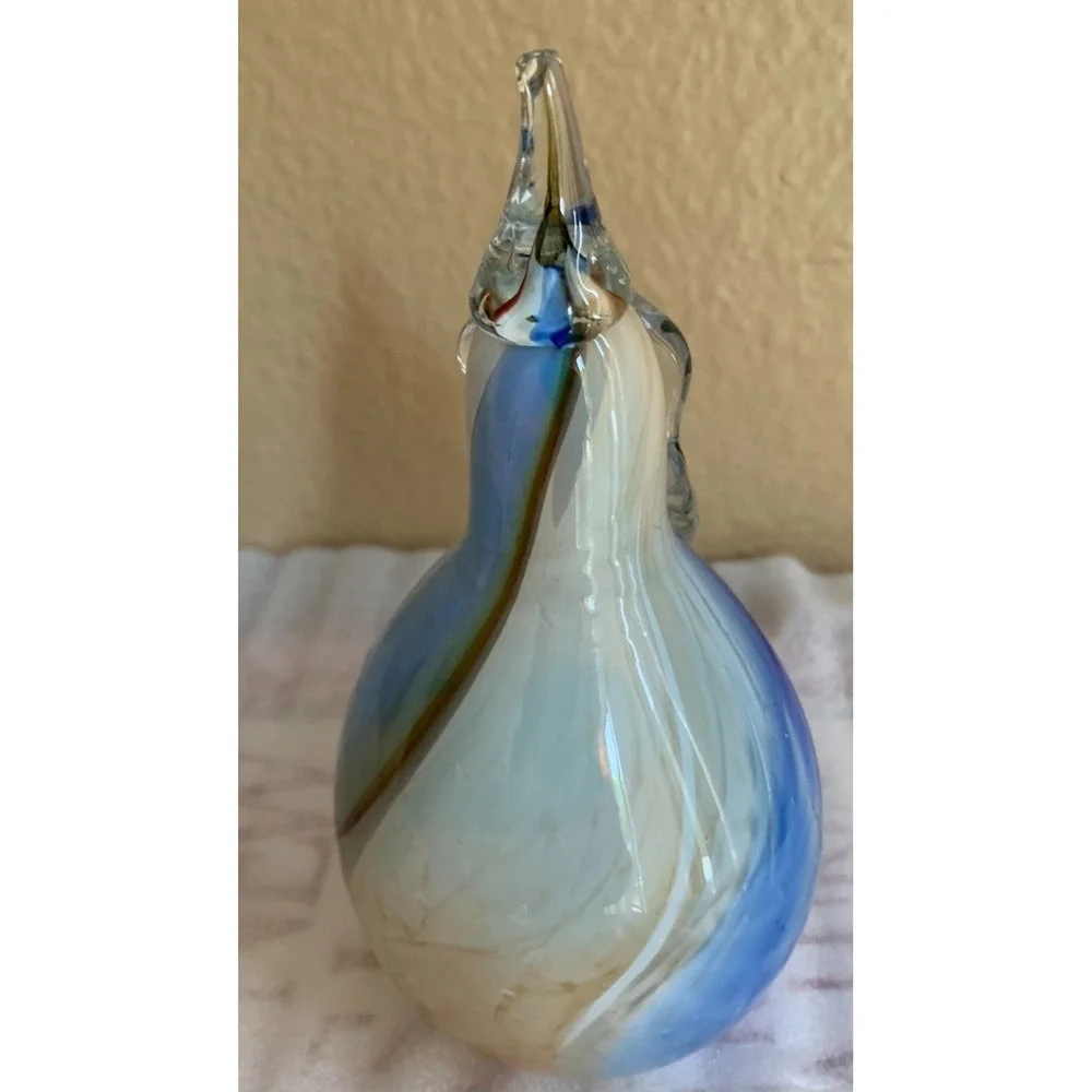 Beautiful hand-blown glass pear color of blue, white and‎ cream